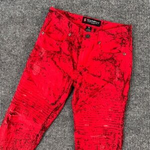 Southpole Youth 16 Jeans Red Black Marble Wash‎ Moto Biker Streetwear Pants